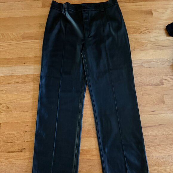 Zara Faux Leather Front Seam Wide Leg Pants Size XL - Picture 1 of 10